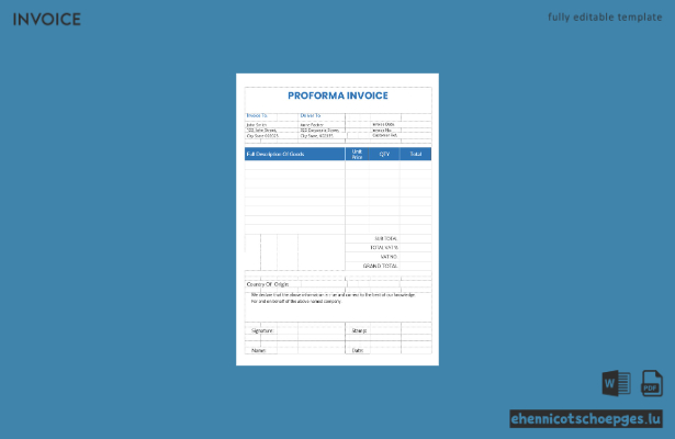 Beispiel einer Proforma-Rechnung (Beispielvorschau)